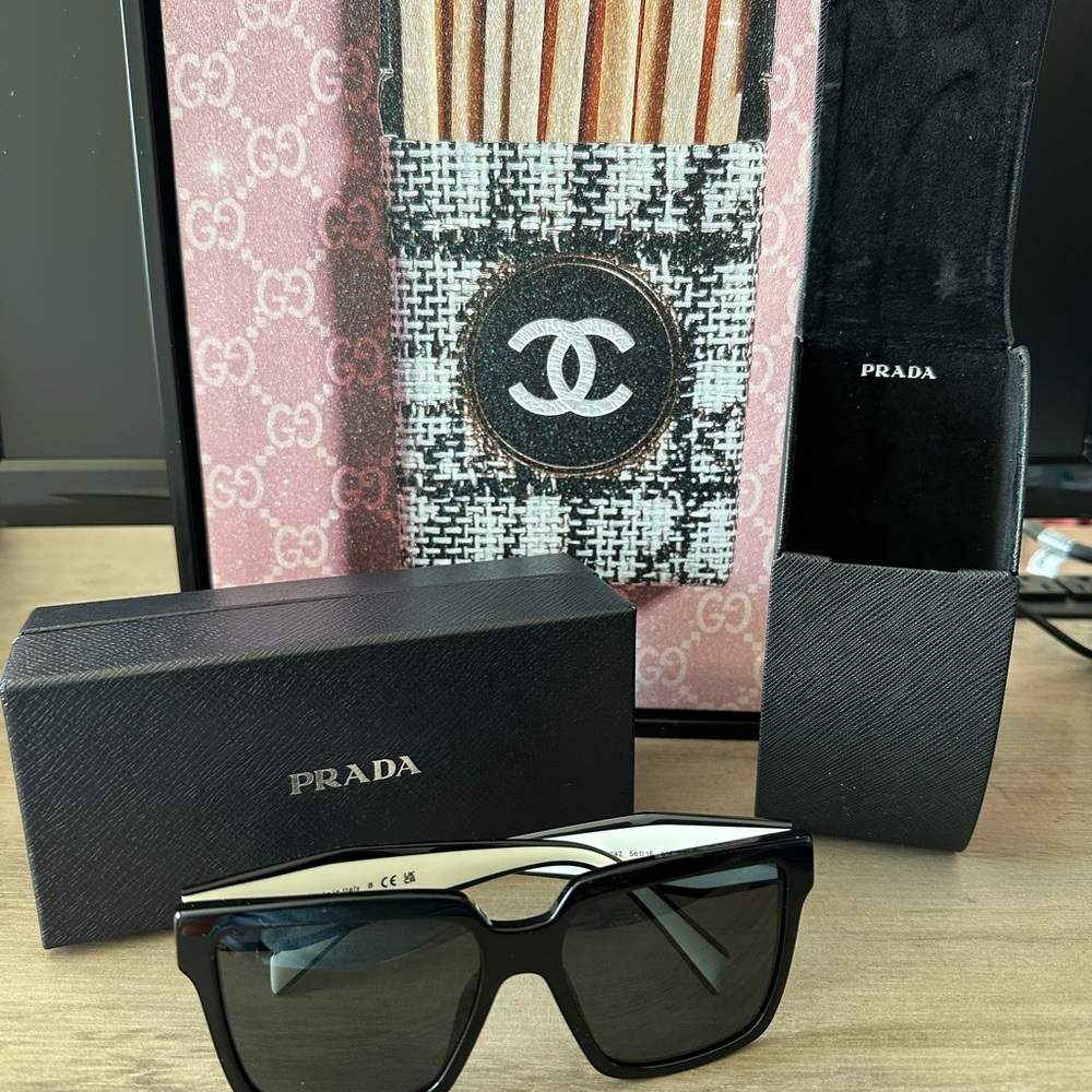 PRADA Black White Color Block Triangle PR24ZS 24Z Sunglasses